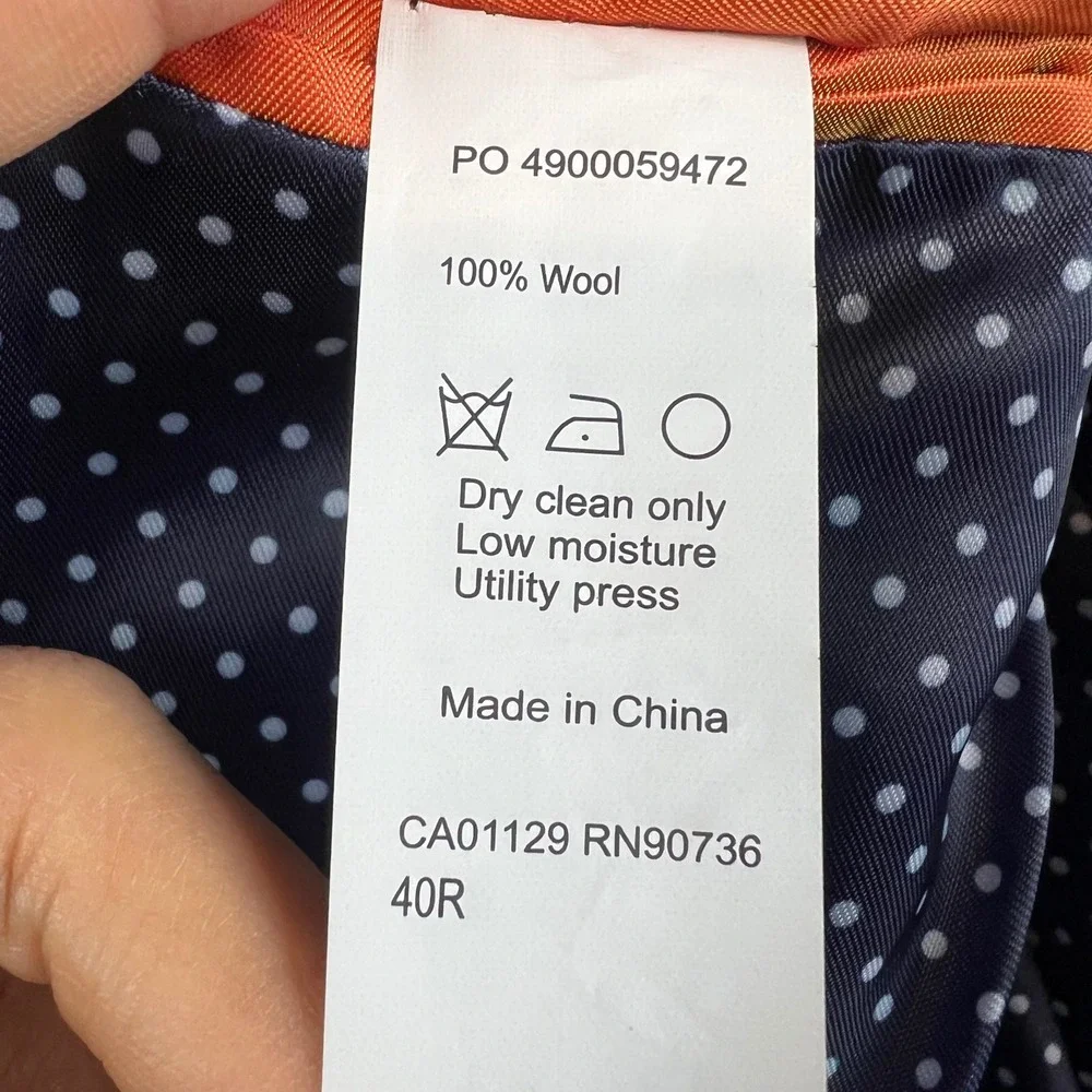 Tallia Mens Blue Pinstripe Blazer Two Button Sport Coat Polka Dot Lining 40R